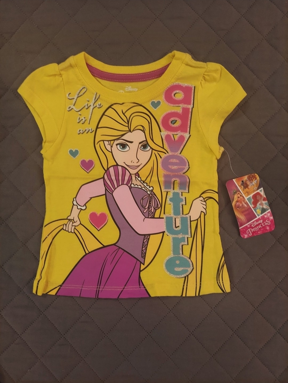 Disney Yellow Rapunzel 'Adventure' Short Sleeve Tee with Pink & Purple Accents